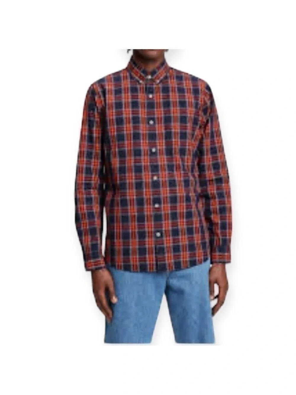 J Crew Men’s Long Sleeves Buttons Down Slim Plaid Heather Cotton Shirt Size M